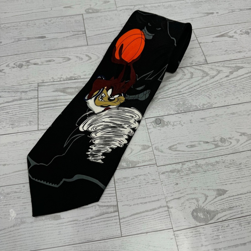 Looney Tunes Tazmanian Devil Basketball Necktie Black Polyester Men VTG